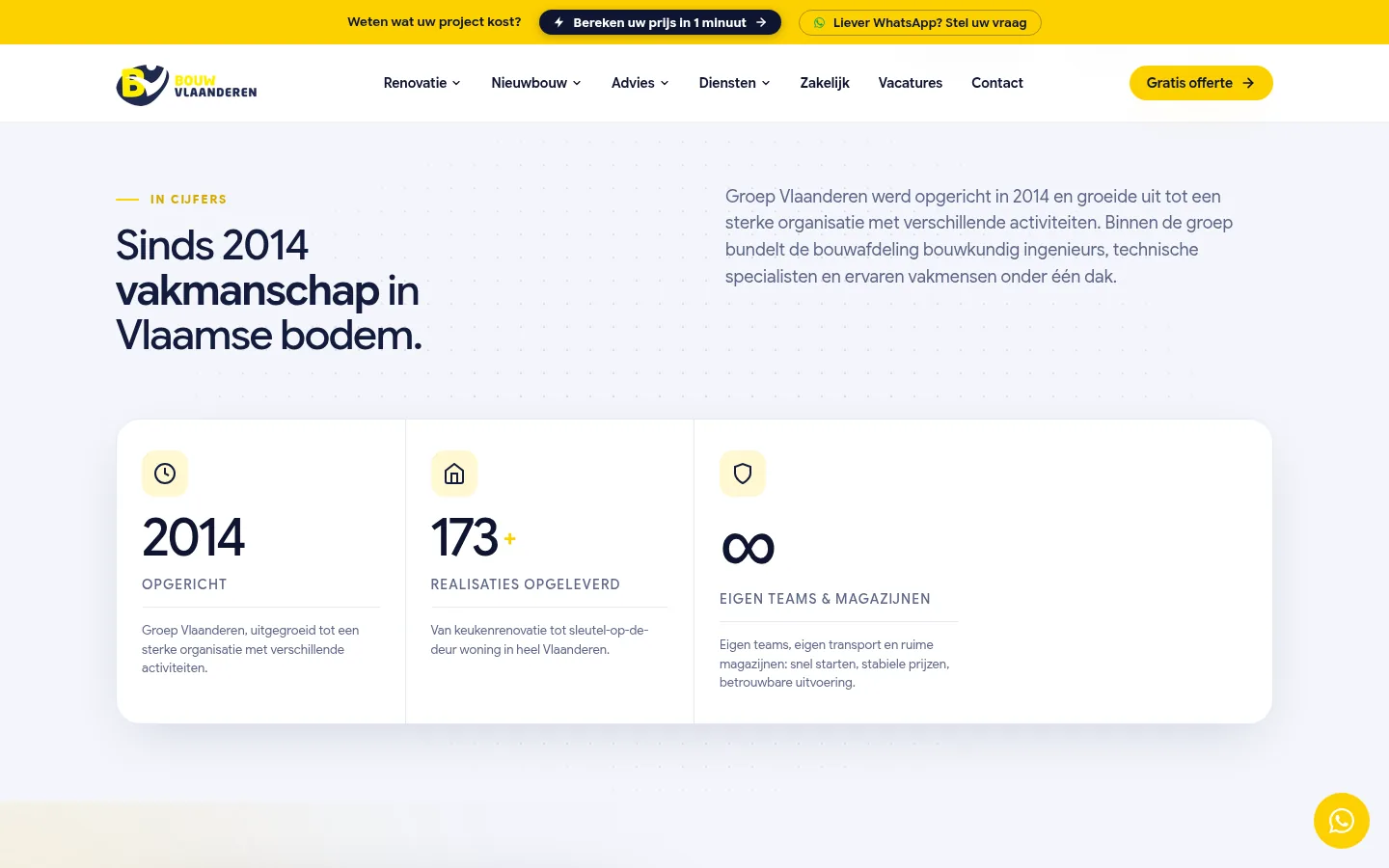 Bouw Vlaanderen homepage section below the hero
