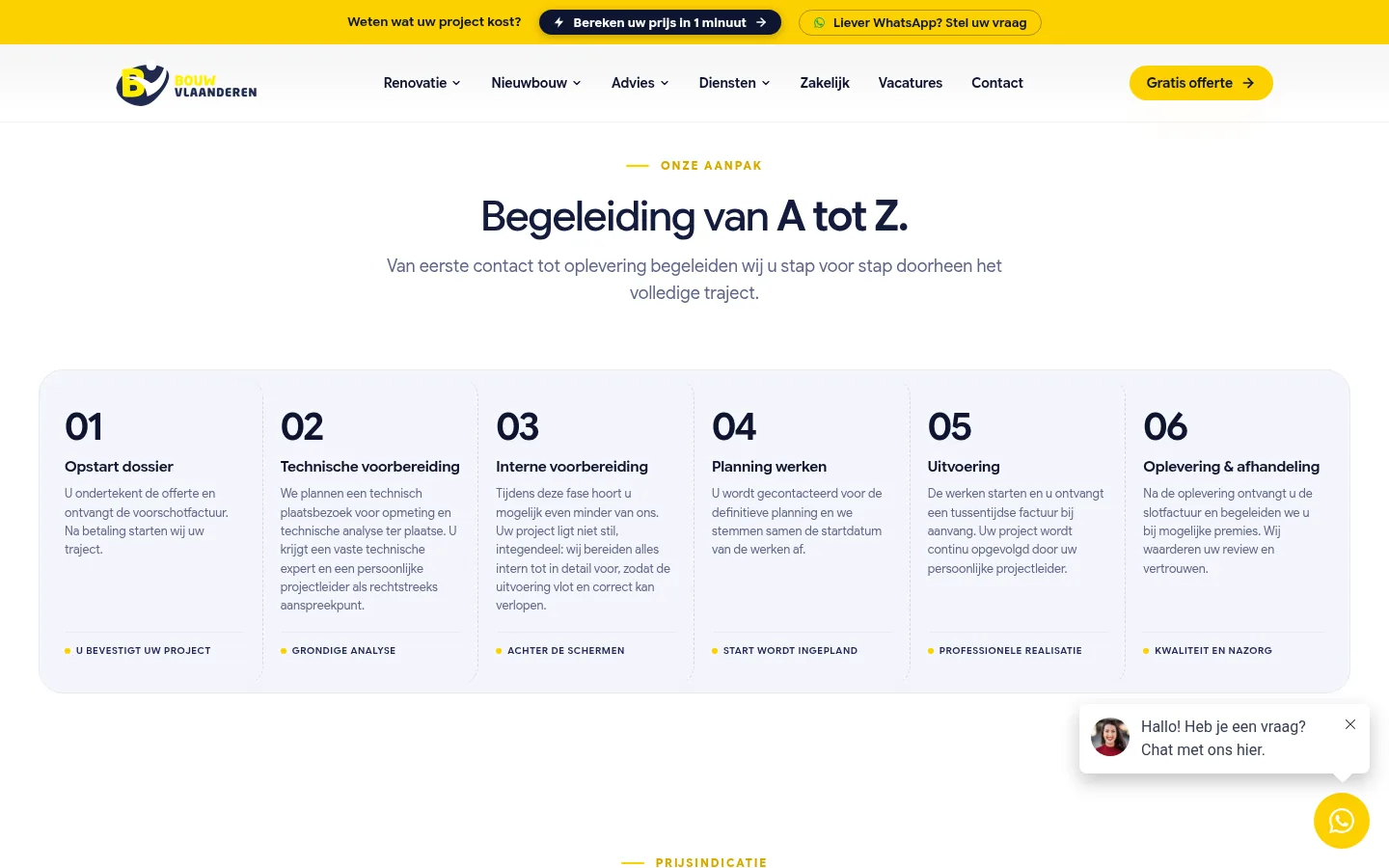 Bouw Vlaanderen homepage section further down the page
