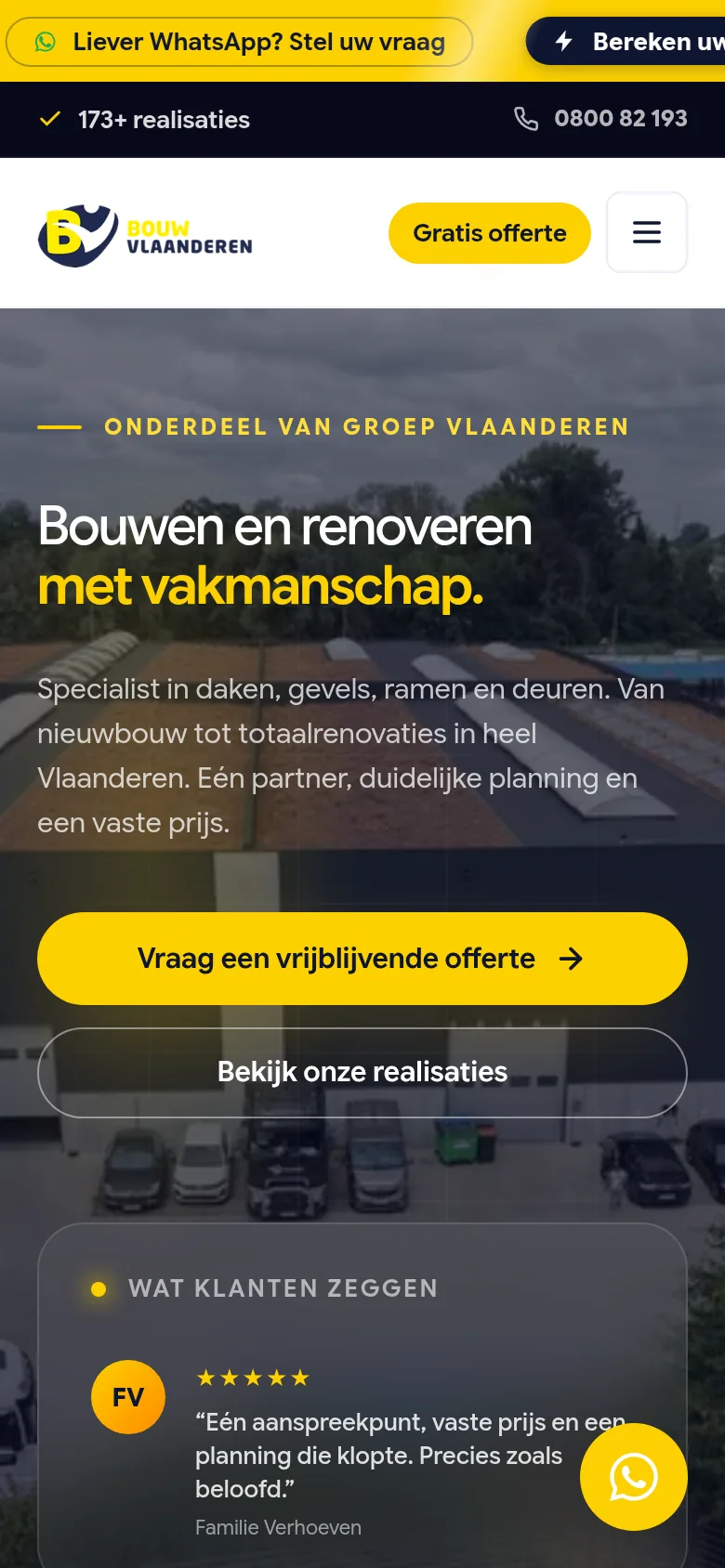 Bouw Vlaanderen homepage on a phone