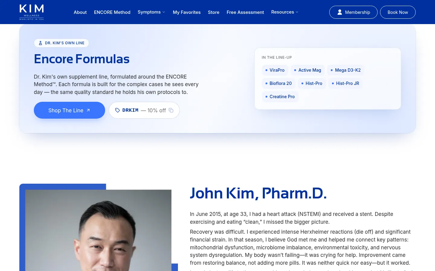 Dr. John Kim homepage section about his story