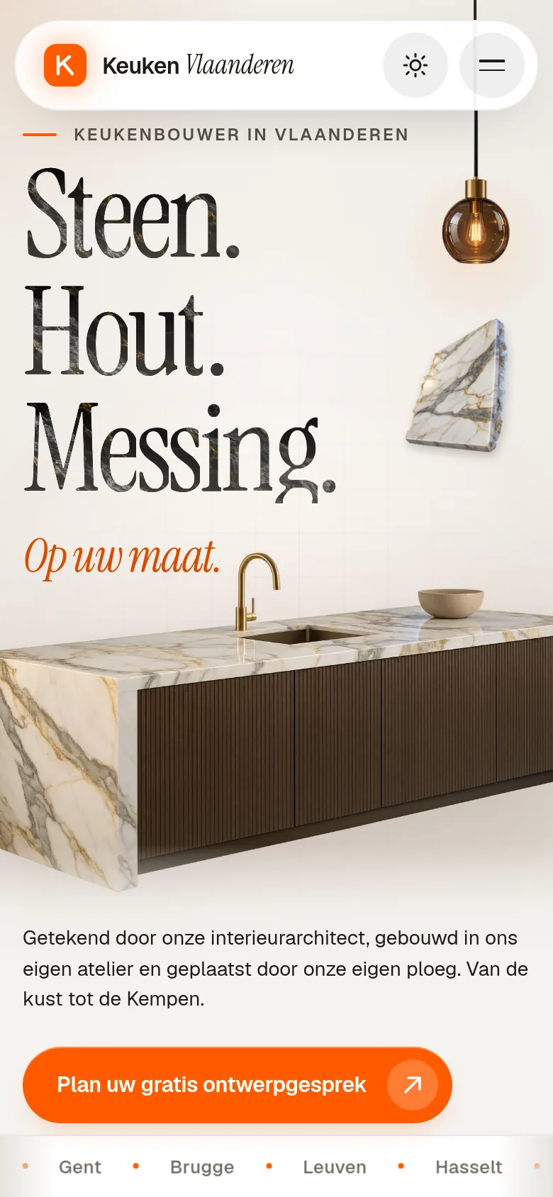 Keuken Vlaanderen homepage on a phone