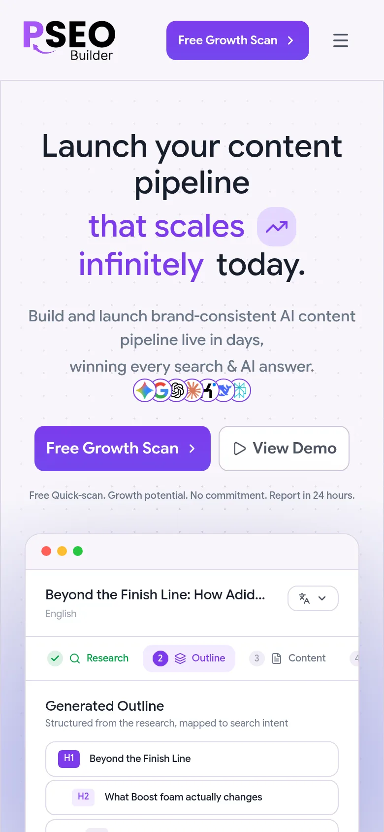 PSEO Builder landing page on a phone