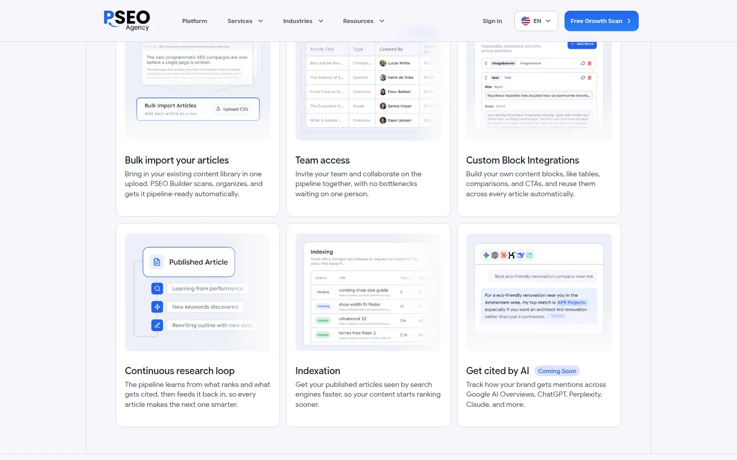 PSEO homepage section further down the page