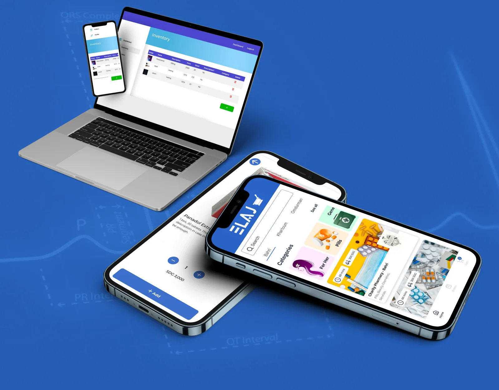 Elaj case study cover: the delivery app shown on a laptop and two phones against a blue background